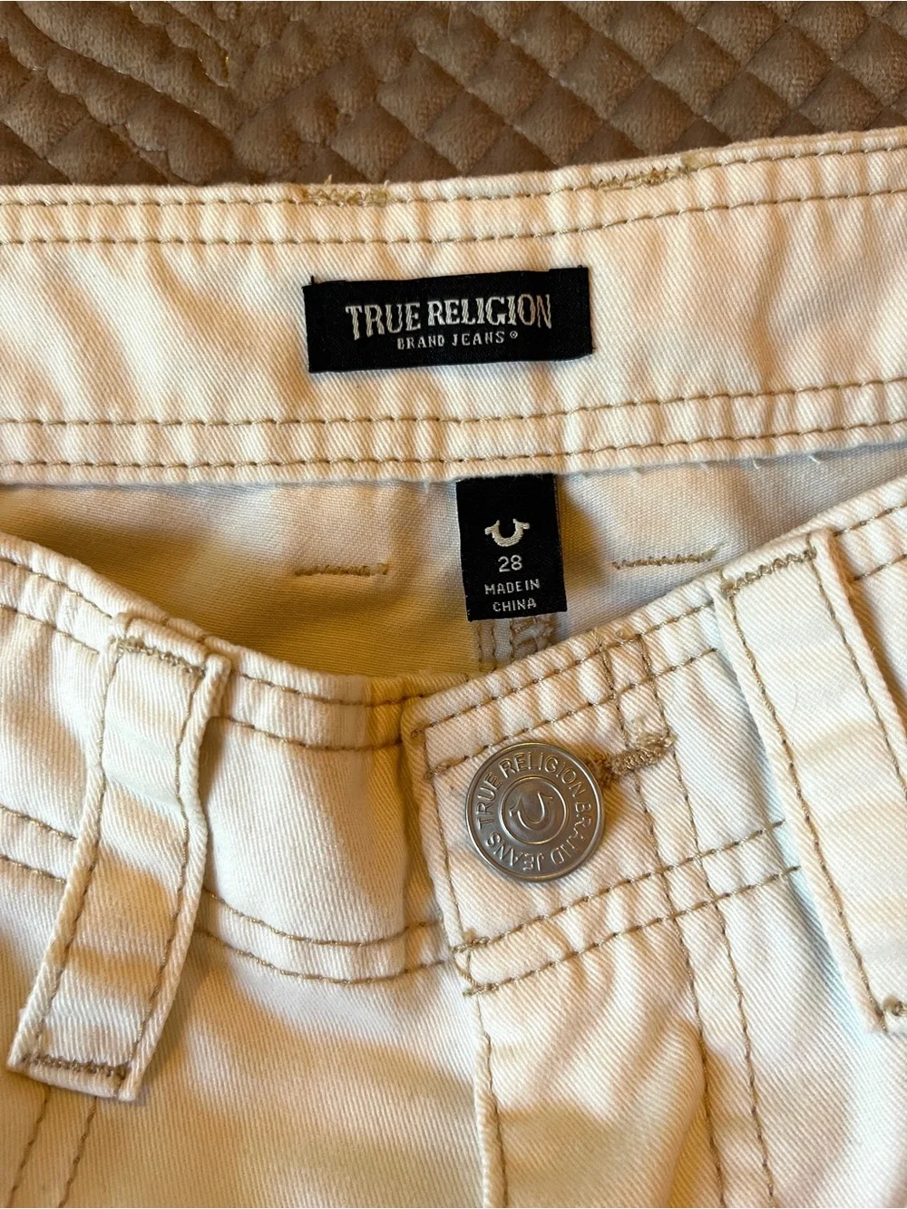 True Religion Men’s Off-White Cargo Pants - Utility Pocket Detail